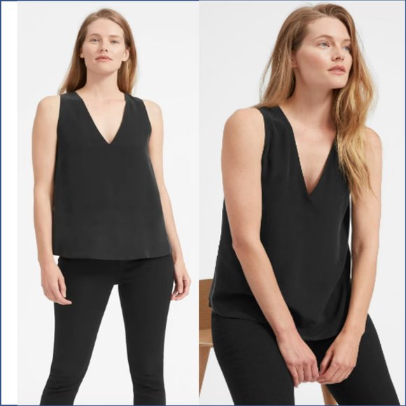 Everlane Tops - Everlane Double-Lined 100% Silk Sleeveless V-Neck Tank Top Blouse Black Size S